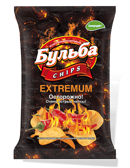 Чипсы из натурального картфеля "Бульба chips" "EXTREMUM" со вкусом острого перца 75 гр. 2001